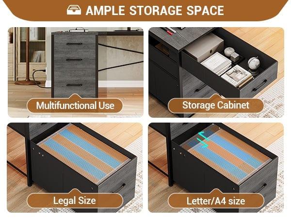 SIKAIC 64.5 Inches Reversible U Shaped LED Gaming Desk Grey with Storage Drawers Open Shelves Dual Monitor Mount RGB Light Durable Home Office Setup