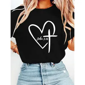 Simple Christian T-Shirt with John 3:16 Heart Cross