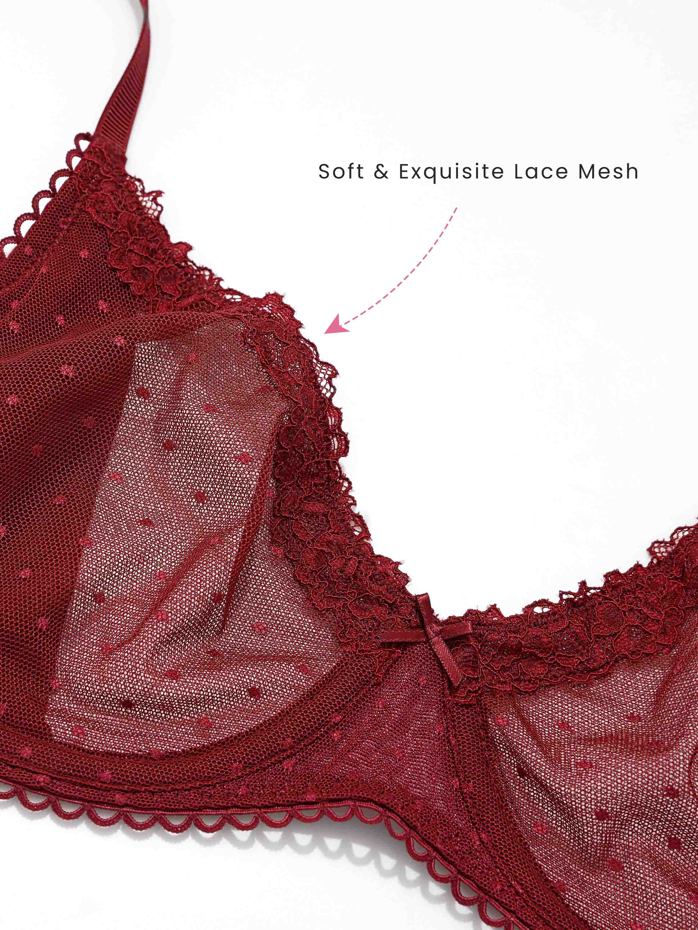 DOBREVA Women's Sheer Mesh Lace Demi Bra