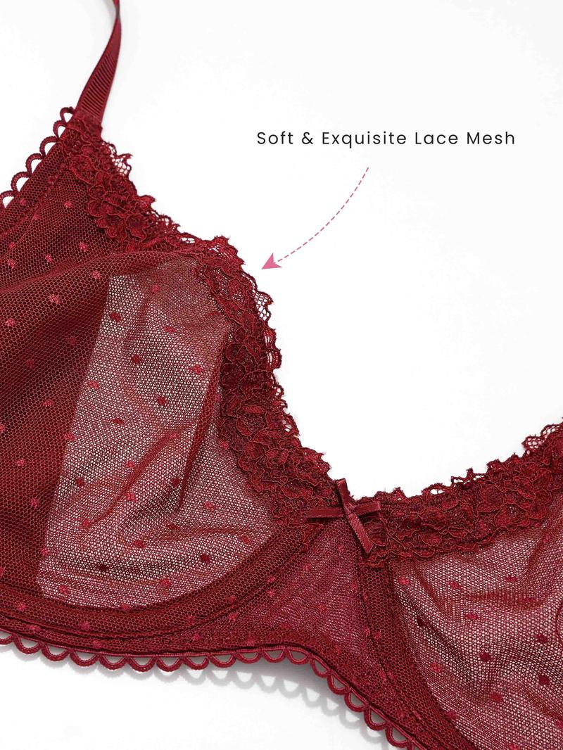 DOBREVA Women's Sheer Mesh Lace Demi Bra