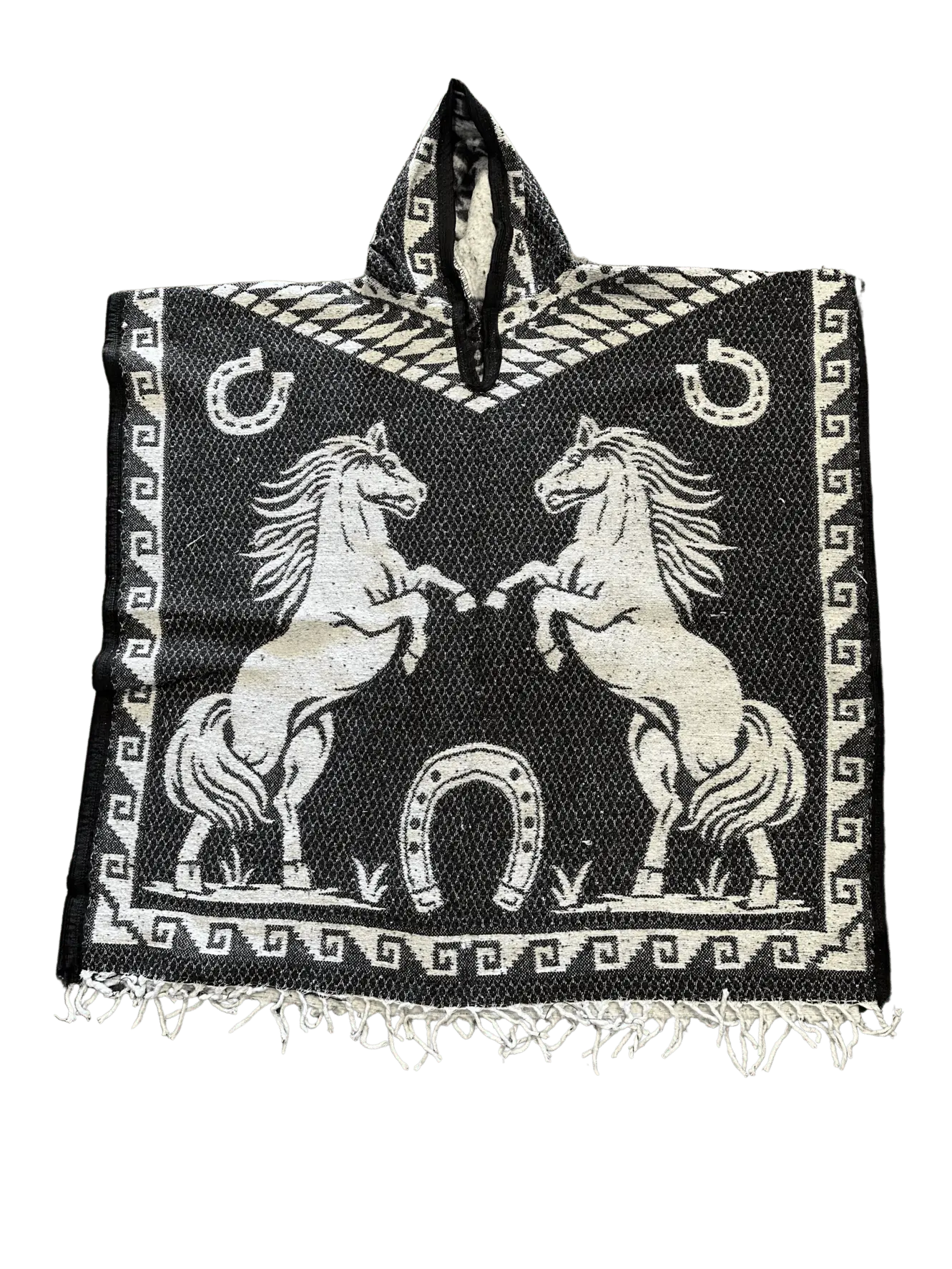 Unisex Adult Standing Horses Poncho/Gaban with Hoodie / Gorro