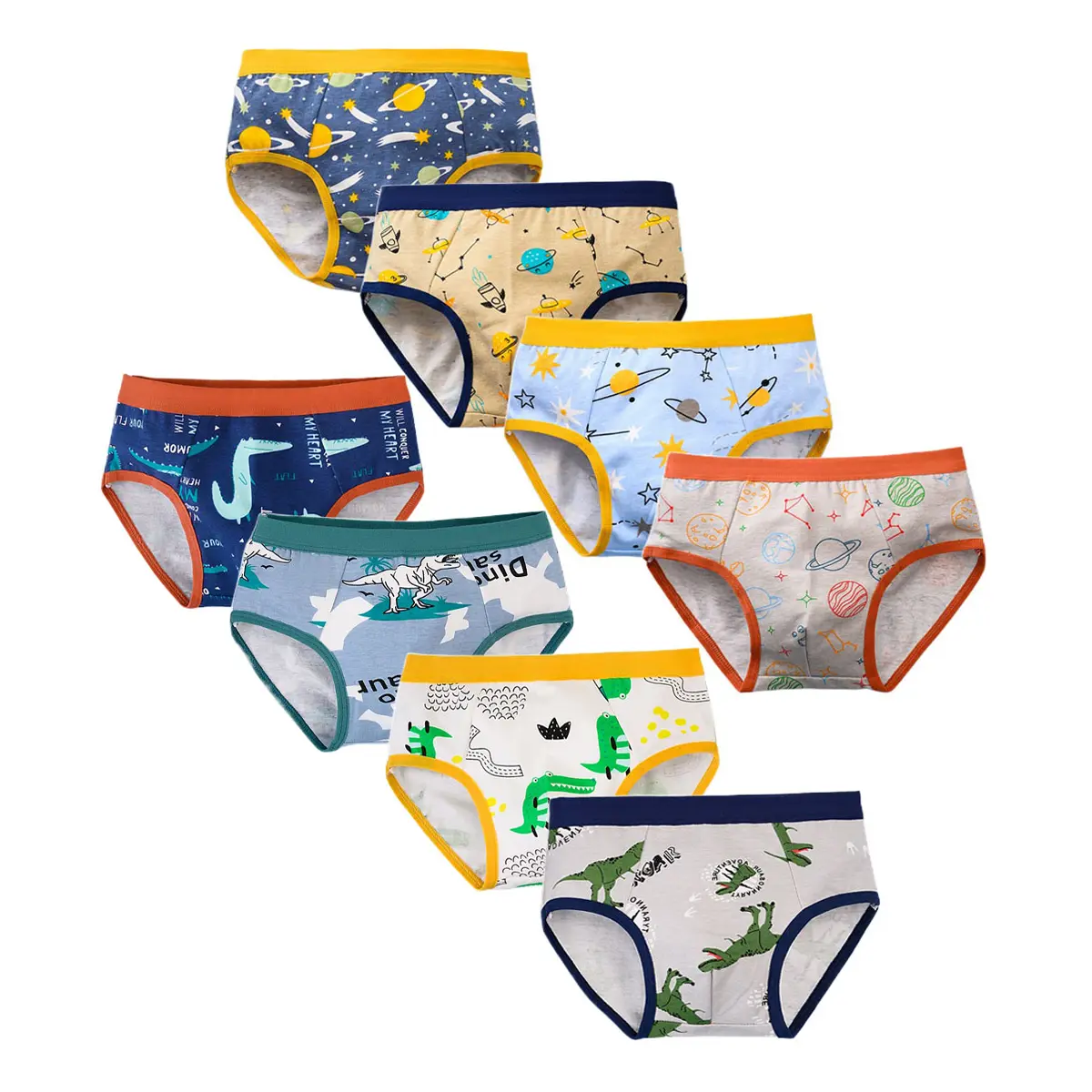 Boys' 8-Pack Cotton Triangle Briefs with Graphic Prints, Soft Breathable Elastane-Blended All-Season Fit Underwear for 3-12 Yrs Toddlers, Breathable Undergarments for Play, Bedtime