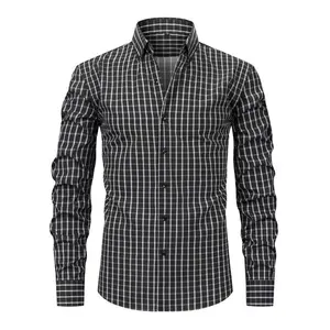 Men's plaid button up shirt cotton long sleeved formal shirt regular fit plaid shirt hot selling top