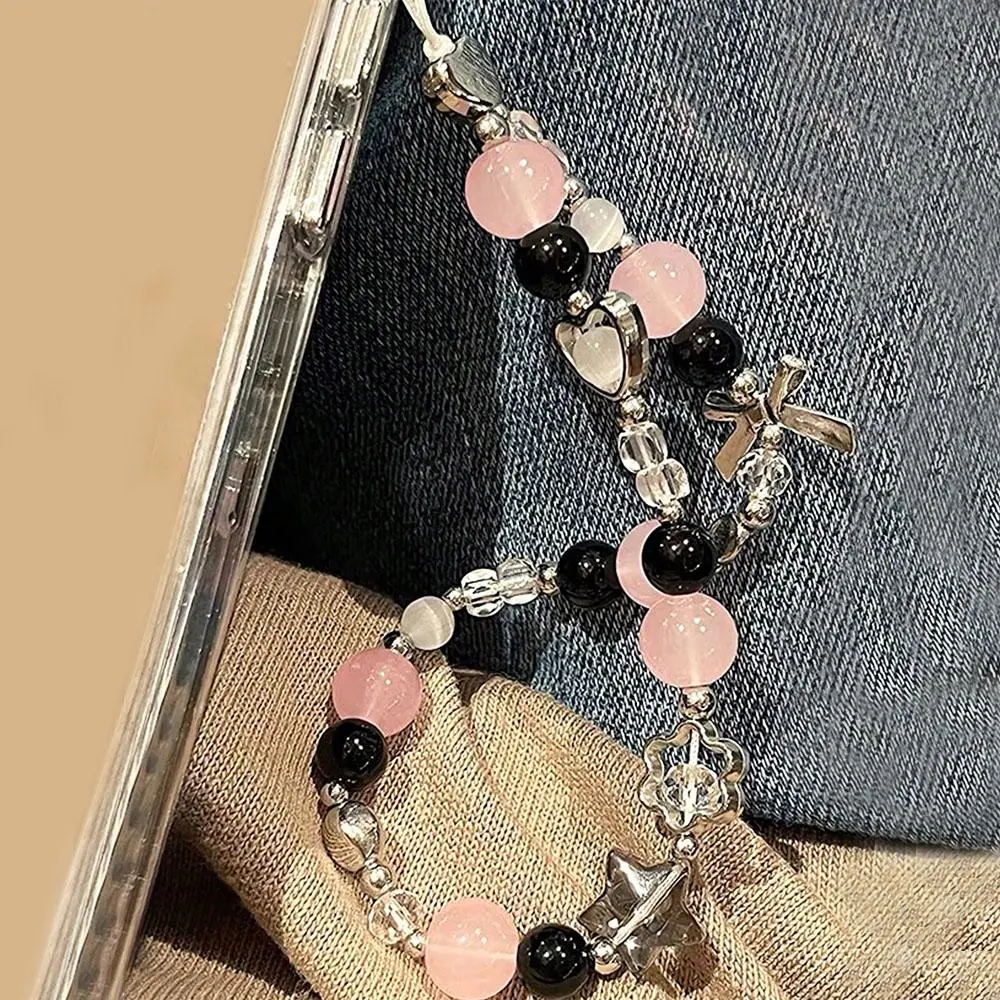 Cute Bow & Heart Design Beaded Phone Chain, Fashionable Phone Lanyard, Phone Wrist Strap, Phone Charm, Cell Phone Charms, Mobile Phone Decoration Accessories, Mobile Phone Accessory for Women & Girls