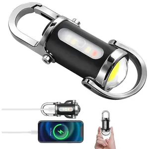 Rechargeable mini keychain, multi-functional emergency keychain, works with COB keychain, 6 lighting modes, portable, suitable for walking, searching, camping and hiking, a gift for a boyfriend.