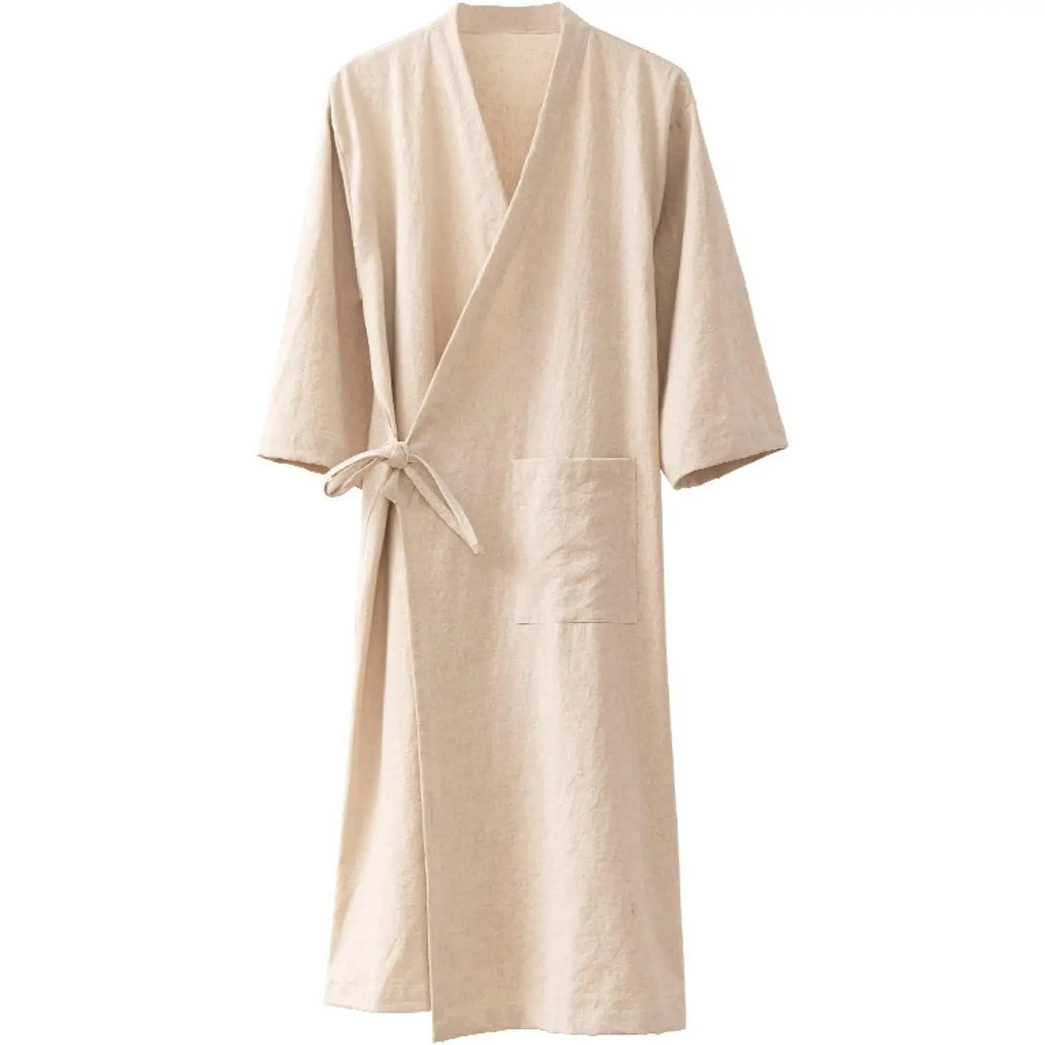 Women's Cotton-Linen Long Sleeve Bathrobe - Japanese-Style Kimono Yukata, Absorbent Quick-Drying Fabric, Couples Loungewear Nightwear, Sauna Robe, Light, Gowns