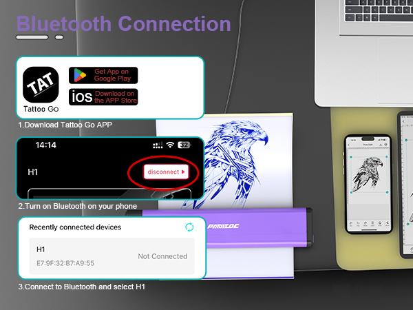 PADIEOE Tattoo Stencil Printer - Wireless Bluetooth with 2000mAh Battery Portable Thermal Copier Machine Compatible with Smartphones & PC Cordless