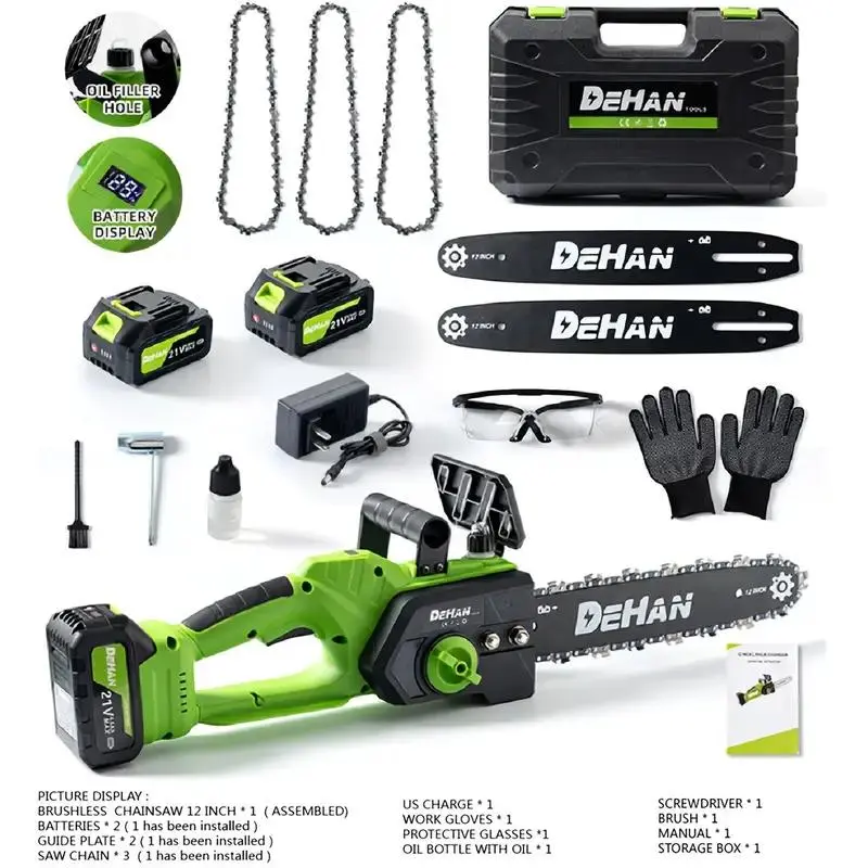 DEHAN Portable Electric Mini Chainsaw - 6/8/12 in Plastic & Stainless Steel Handheld Logging Saw, Battery-Included Auto Tension Portable Chain Saws, Lightweight for Beginners, Batteries+Box, for Branch Cutting & Tree Trimming, Tools And Gadgets, Anti-Kick