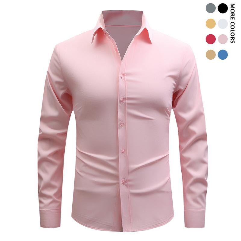 Men's Long Sleeve Shirt Slim Fit Solid Color Turn Down Collar Cardigan Business Casual
