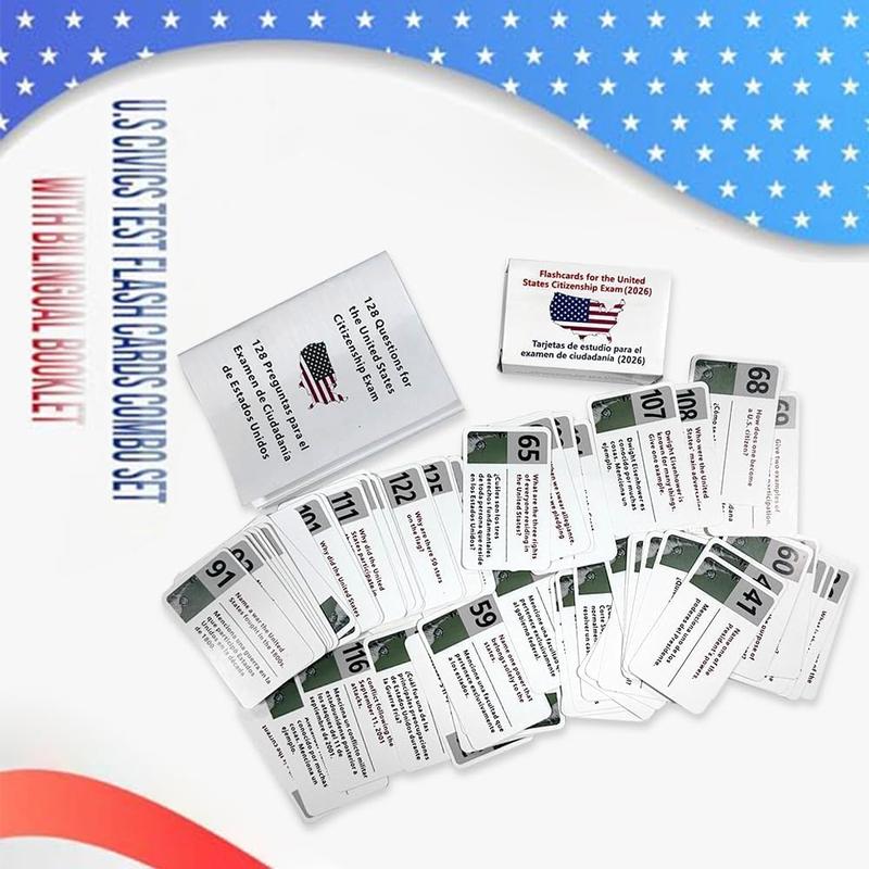 US Citizenship Flash Cards 2026 with Bilingual Booklet -128 Questions & Answers for Naturalization Study GuideWhite 128 Cards