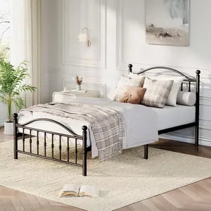 Gaomon Twin Size Metal Bed Frame, Vintage Circular Headboard and Footboard, Heavy-Duty Iron Platform Bed, No Box Spring Needed, Noise-Free, Easy Assembly, Black