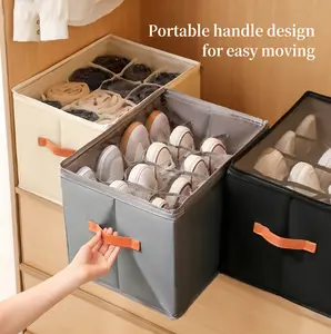 Organizer Box for Closet & Under-Bed, Adjustable Dividers, Holds up to 16 Pairs, Stackable, Gray with Clear Cover & Leather Handles Corner Cosmetic Rack Collapsible Multifunctional Storage Bins Rolling Three-Tier Cart Magnetic Spice and Drink Set home