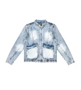 VICIOUS MEN'S EMBELLISHED RHINESTONE DENIM JACKET W/ OVERSIZED CARGO POCKETS