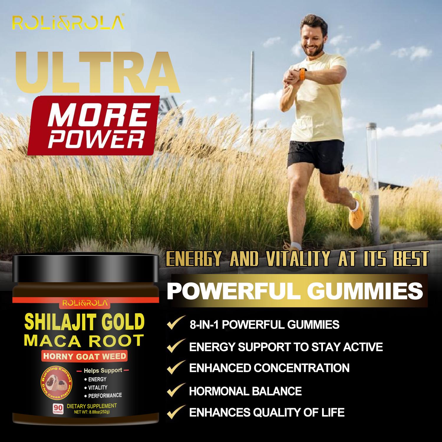 ROLI&ROLA Shilajit  Maca Horny Goat Weed Gummies - 90 Count for 1 Month Supply - Black Cocoa Flavor, Energy Vitality Performance Support, Dietary Supplement For man