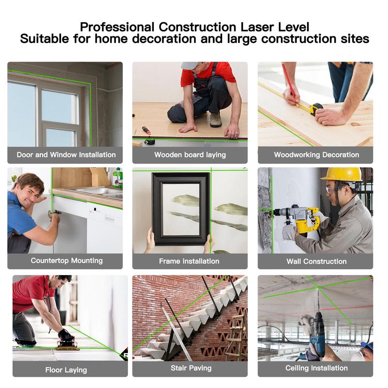 SEESE 12-Line Green Laser Level,3x360° Self-Leveling, Remote Control, Dual Batteries, Full Accessories for Tile, Cabinet & Home Improvement