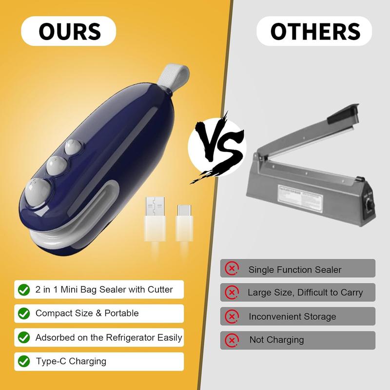 2Pcs Mini Bag Sealer with Cutter and Magnet, Handheld 2 in 1 Rechargeable Food Bag Sealer,Mini Bag Sealer Magnetic,Chip Heat Sealer for Plastic Bag Snack Bag Food Storage(White+Blue) 2Pcs Mini Bag Sealer with Cutter and Magnet, Handheld 2 in 1 Rechargeable Food Bag Sealer,Mini Bag Sealer Magnetic,Chip Heat Sealer for Plastic Bag Snack Bag Food Storage(White+Blue)