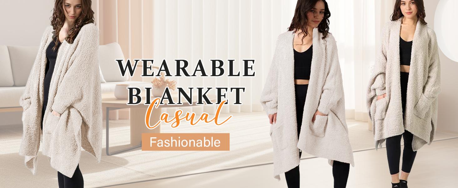Hixiaohe Wearable Blanket Sherpa Poncho Unique Office Work Warm Cozy Shawl TV Throw Blankets, Plush Cape Wrap for Adults SpringStatements
