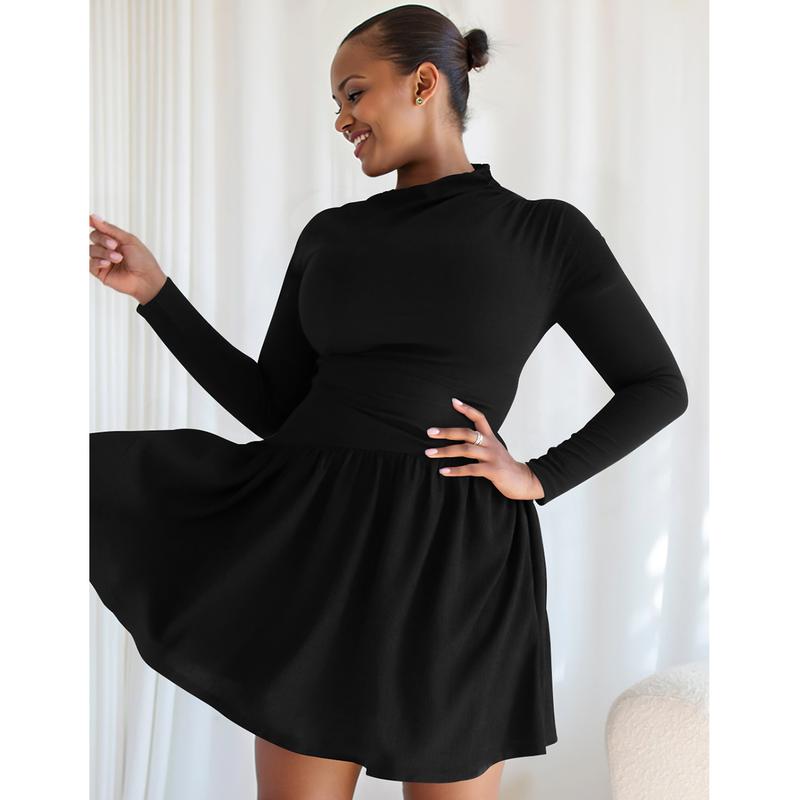 HYZ Women's Elegant Long Sleeve Belted Ruffled A-line Going Out Party Mini Dress HYZ Women's Elegant Long Sleeve Belted Ruffled A-line Going Out Party Mini Dress