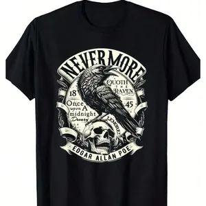 Edgar Allan Poe Nevermore Raven Graphic Tee, Soft & Breathable, Casual Crew Neck-Shirt Men And Women - All SeasonsComfortable Cotton