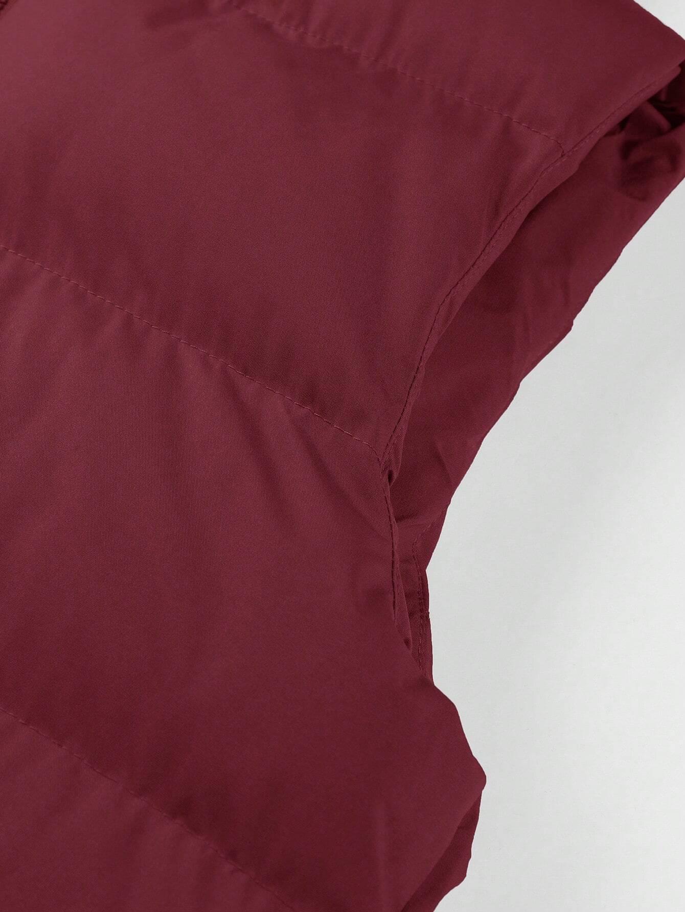 Men's Padded Hooded Vest, Casual Sleeveless Plain Polyester Top, Fitted Style with Adjustable Drawstrings and Red Zipper, Machine Washable, Tops, Pull On, Overall, Hood Fits Your Size, Simple Style, Easy To Style