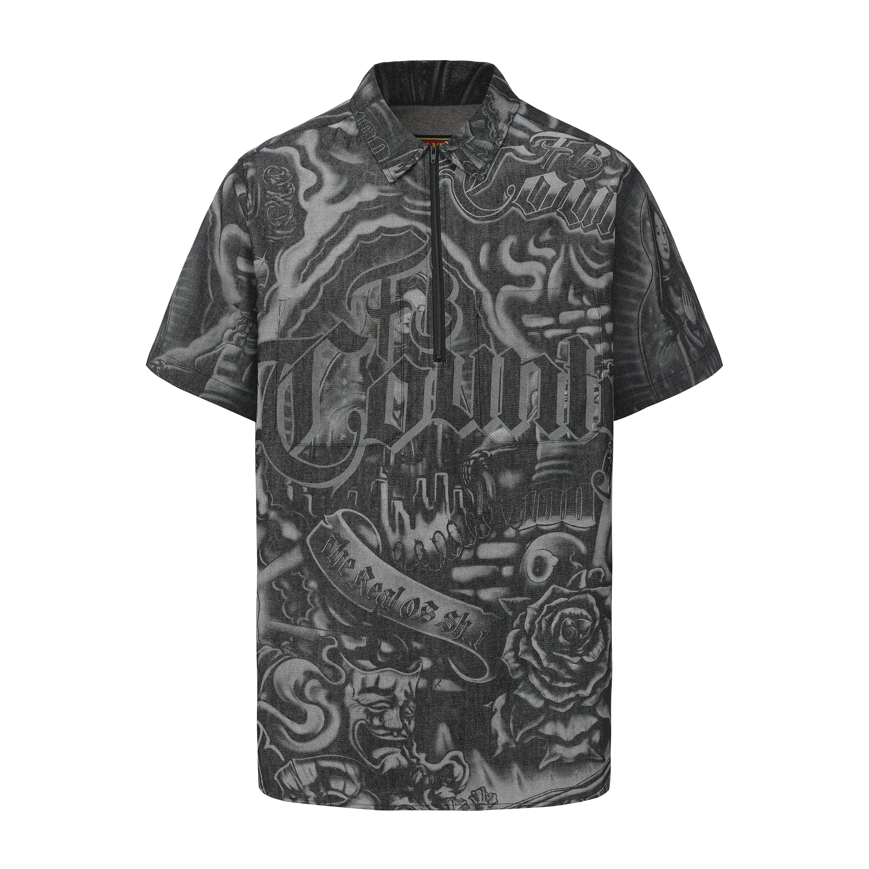 FB County Inked Up Hard Denim Short Sleeve Zip Shirt