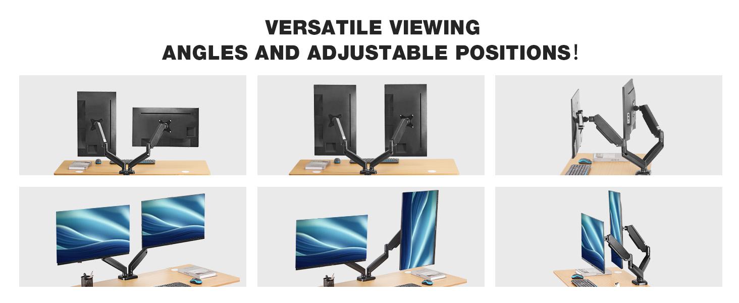 Monitor Stand - Adjustable Desk Mount Arm for 15 - 27  Inch Monitors, Supports up to 17.6lbs, Heavy Duty Screen Mount with Gas Spring, Clamp & Grommet Base, VESA Bracket 75/100 Compatible