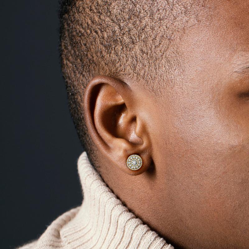 Delzzad 18K Gold-Plated Hip Hop Bling Out Circular Stud Earrings Round S925 VVS Synthetic Moissanite Stud Earrings Jewelry Perfect Birthday Mother’s Day Christmas Gift for Men Women Silver Earrings Golden Earrings Wedding Set