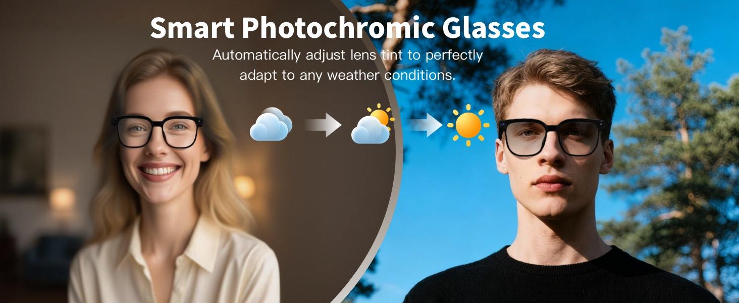 Smart AI Camera Glasses 8MP | Auto Photochromic UV Protection | Hands-Free Video Recording for Travel Hiking | 160+ Multilingual Real-Time Translation