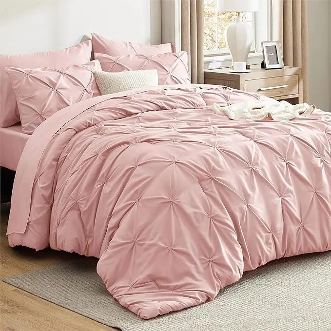【backtoschool】Bedsure Soft  Washable Pintuck Comforter Set -4/7-Piece Set, Multi-Color, Cloud-like, Ultra-Soft, Elegant Design,  Luxury Bedroom Decor Accessories, Breathable, All-Season Bedding, Hotel Quality, Hotel Style Bedding, Breathable Quilt Set