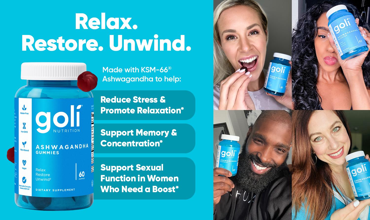 Goli Ashwagandha & Vitamin D Gummy - Mixed Berry, KSM-66, Vegan, Plant Based, Non-GMO, Gluten-Free & Gelatin Free. America's #1 Ashwagandha Brand Goli Ashwagandha & Vitamin D Gummy - Mixed Berry, KSM-66, Vegan, Plant Based, Non-GMO, Gluten-Free & Gelatin Free. America's #1 Ashwagandha Brand