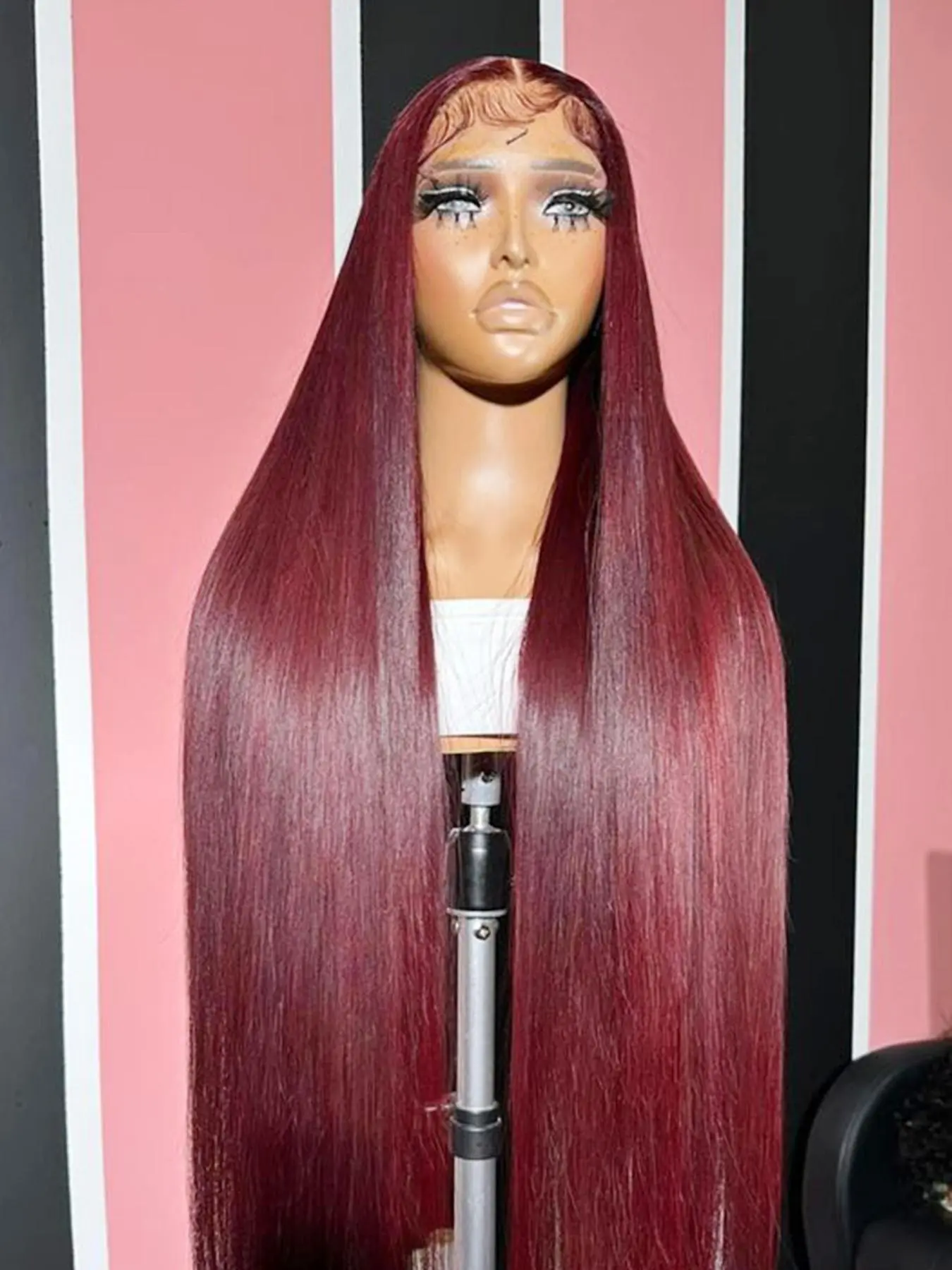 32 Inch Burgundy Long Straight Wigs for Women, 180 Density Pre Plucked Wigs, Gorgeous Fluffy Wigs without Bangs, Elegant Wigs, Heat Resistant Synthetic Lace Front Wigs for Party, Daily Use