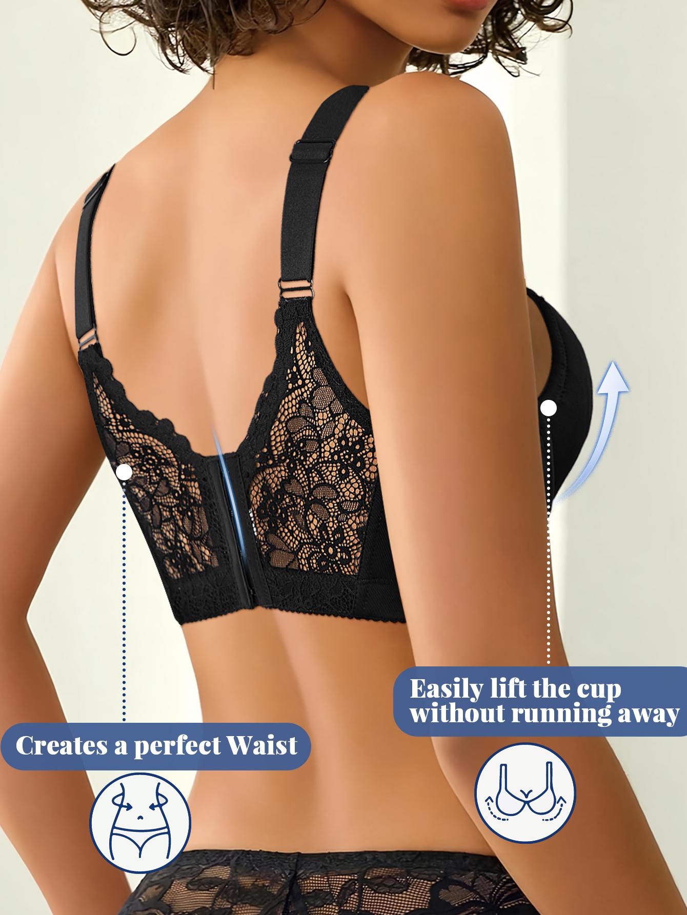 Women’s Push-Up Elegance Lace Back Bra Breathable Comfortable Lift Support Underwire Bras with Anti-Sagging Adjustable Wide Straps Everyday Style Bridal Underwear