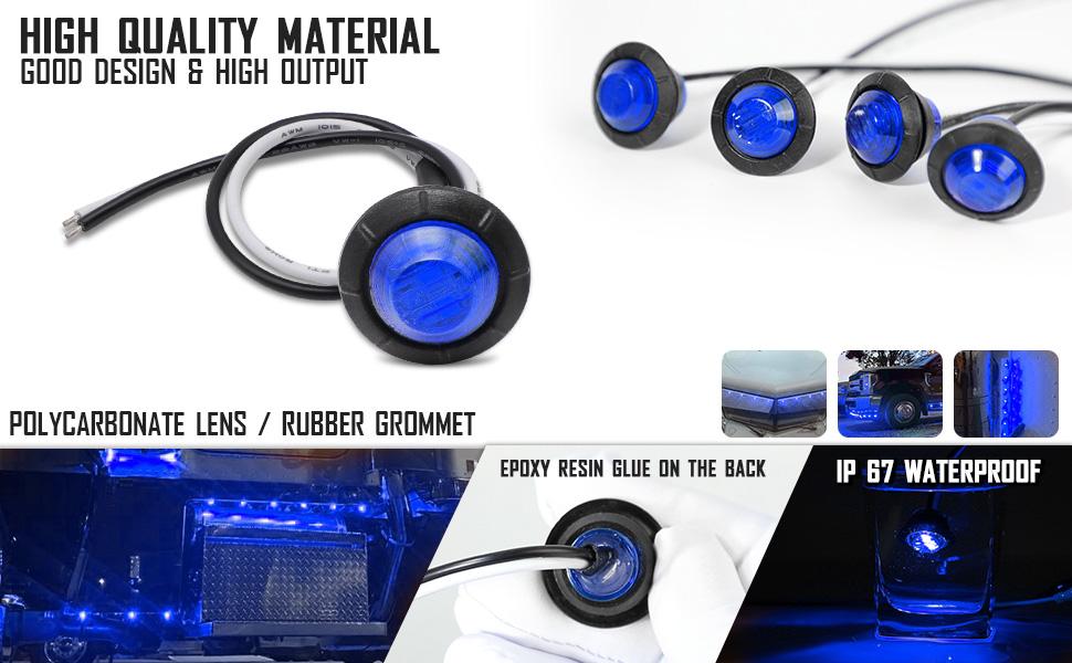 DIBMS 10 PCS 3/4 Inch Round Mini LED Clearance Light LED Front Rear Side Marker Indicator Light Bullet Marker Light for Truck RV Car Bus Trailer Van Caravan Boat (12V, Blue)