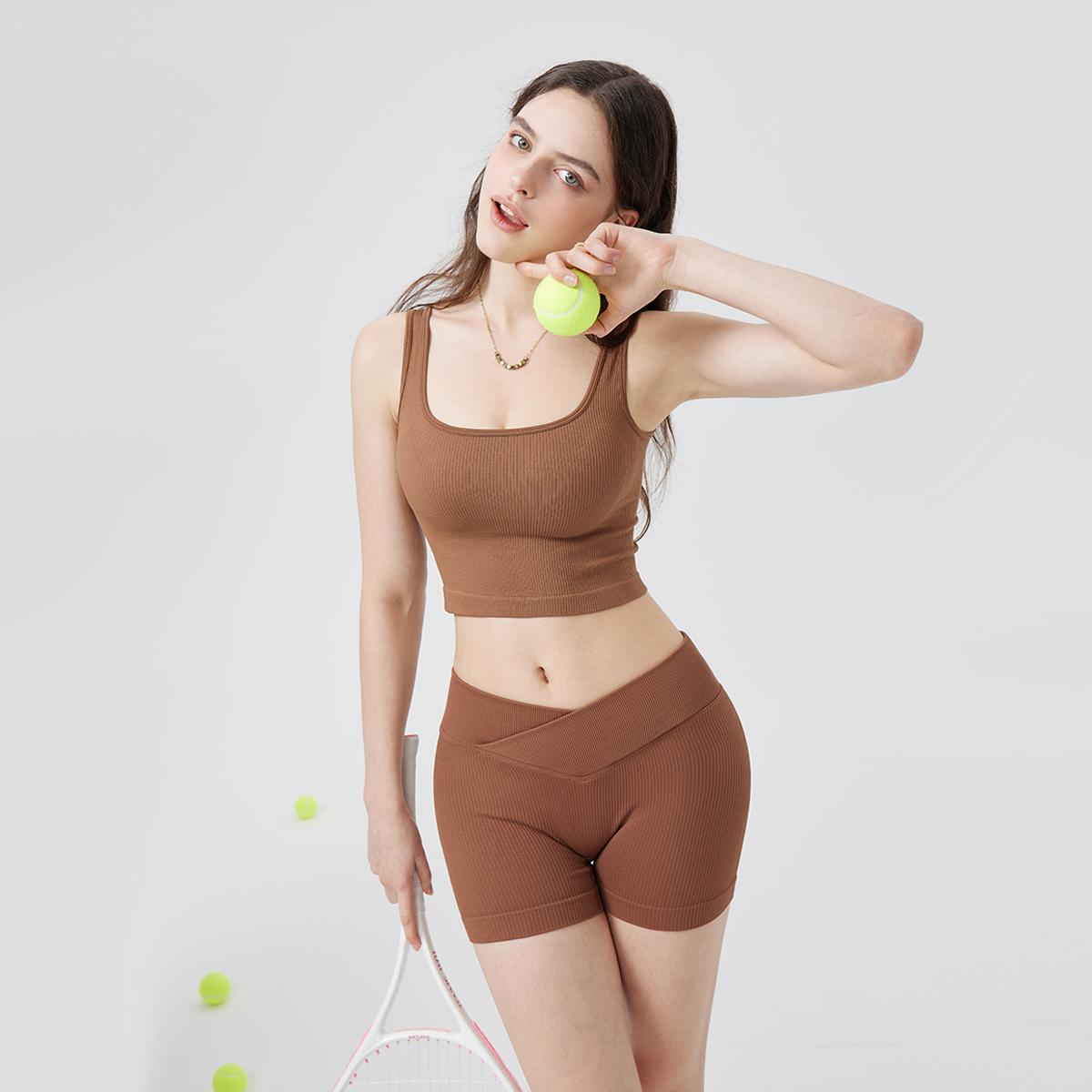 OQQ Women's 3 Piece Yoga Shorts Ribbed Seamless Workout High Waist Cross Over Athletic Leggings Woman Comfortable Breathable Black Plain Casual shorts Gym SpringStatements