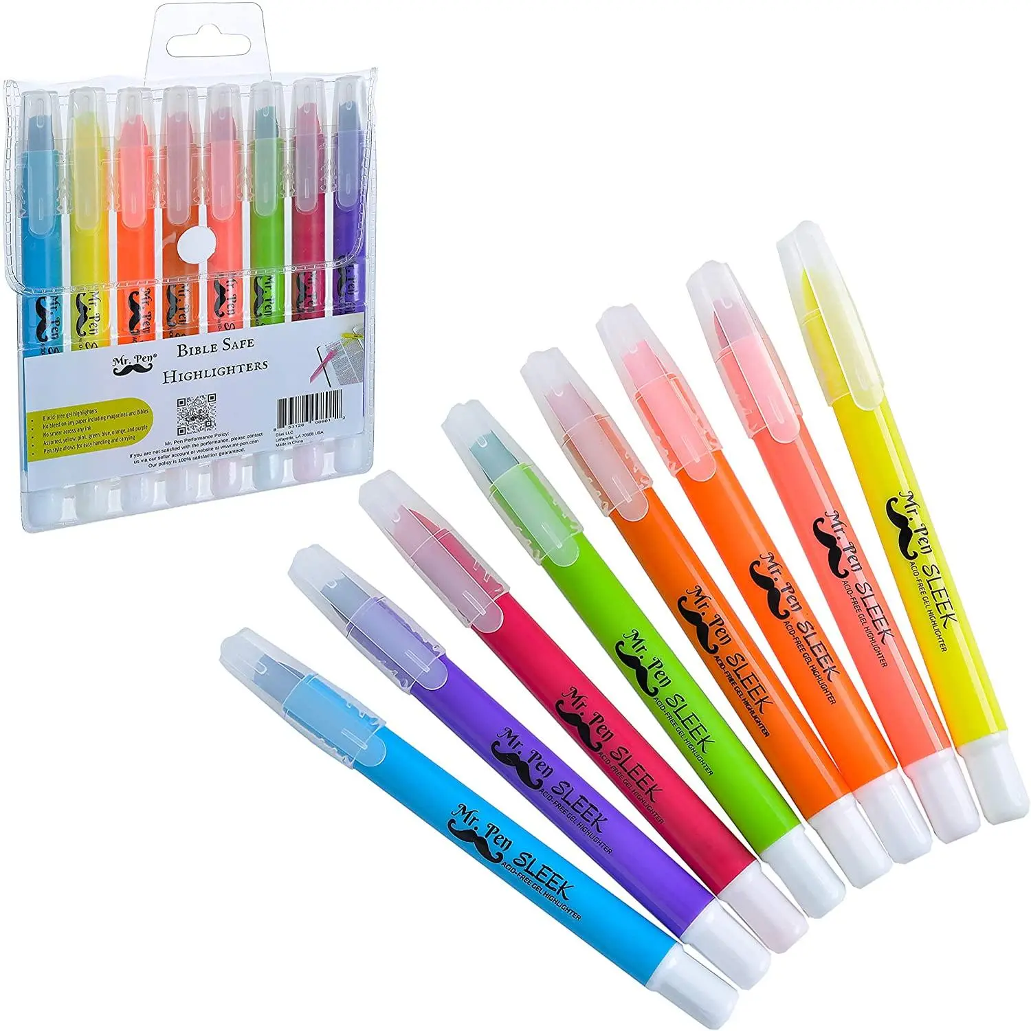 Mr. Pen No Bleed Gel Highlighter Gel Stick - 8-Pack Assorted Colors, No Smear, Sharpenable for Finer Tip, Ideal for Bible Journaling, Office Stationery Writing Tool (Journaling Supplies for Bibles/Magazines), Smooth Writing