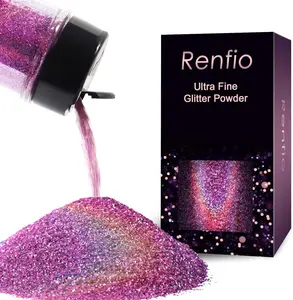 Renfio Holographic Ultra Fine Glitter Powder Metallic Resin Glitter 2.11 Oz (60g) PET Flakes Crafts Sequins 1/128" 0.008" 0.2mm Epoxy Chips Flakes for Roses Tumblers Slime - Laser Pinkish