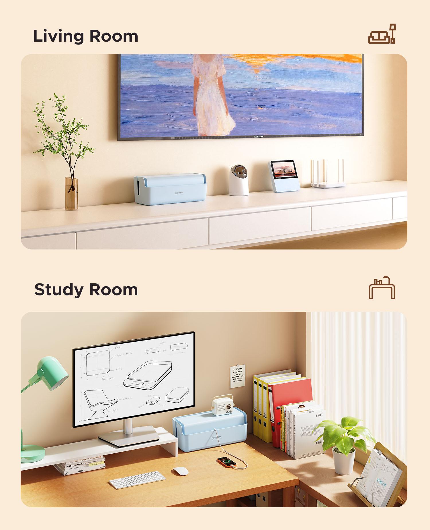 ORICO PowerBox Cable Organizer Box – Minimalist Desktop Cable Management, Safe Power Strip Storage for Home & Office - PB01