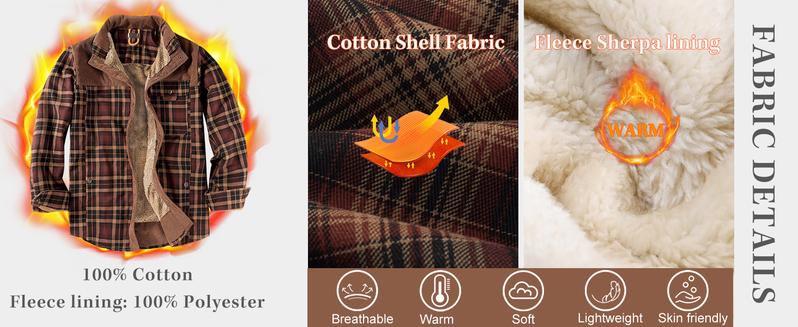 Men's Medium Size Fleece Lined Sherpa Plaid Shirt Jacket Outdoor Warm Coats with Snap Button Front Closure & Pockets Armygreen & Cozy Brown Flannel Outerwear Classic Menswear Soft Plaid Design Stylish Patchwork Casual Tops Checked Long Sleeve