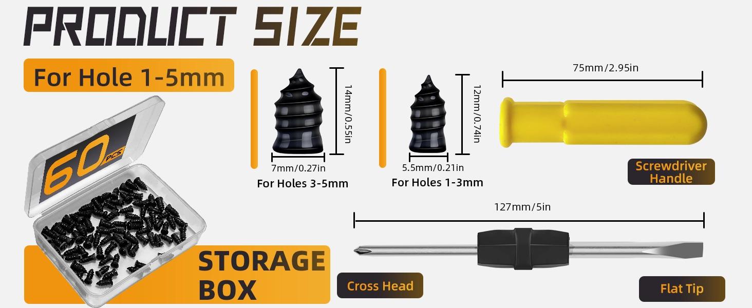 60pcs Tire Plugs Kit, Tire Repair Rubber Nails, Self-Service Vacuum Tyre Screws (30S+30L) Fast Repair Quick Puncture Tools with a Box, Double-Ended Screwdriver, for Car Motorcycle Truck Tractor ATV