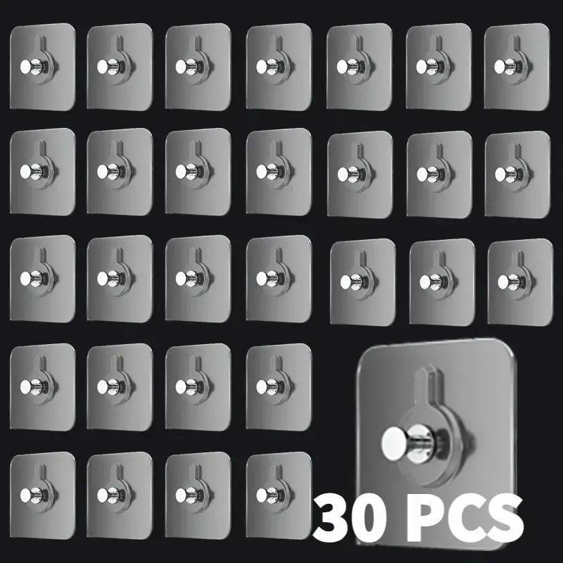 30-Pack Compact Nail-Free Photo Hangers, Self-Adhesive Wall Hooks with Oilproof Glue, Waterproof, 4 lbs Strong Hold Load Capacity for Home Décor Organization, Bulk Pack
