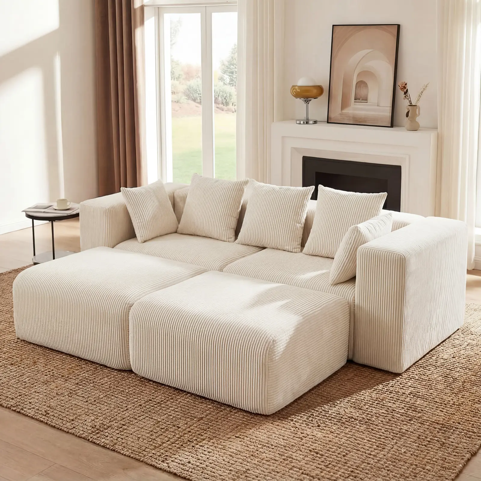 Modern-Style Corduroy Boneless Modular Couch, Cloud Sofa with Ottoman, Cloud Couches for Living Room, No Assembly Required Corduroy sectional modern budget friendly para sala nugget couch minimalist furniture