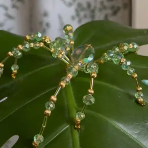 Green HandCrafted Beaded Glass Crystal Spider Non Hanging Decor