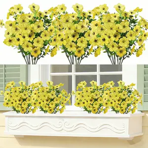 10 Bundles UV Resistant Yellow Artificial Flowers – Fake Silk Plants with Flexible Stems for Indoor/Outdoor Home & Garden Decor