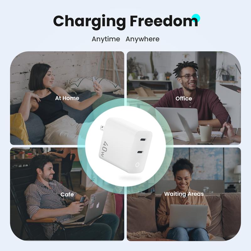 TOPADRE 2PC 40W USB-C PD Fast Charger with Charging Indicator Light, Dual-Port Portable Adapter, Compatible with iPhone 17/16, Samsung Series, TOPADRE 2PC 40W USB-C PD Fast Charger with Charging Indicator Light, Dual-Port Portable Adapter, Compatible with iPhone 17/16, Samsung Series,
