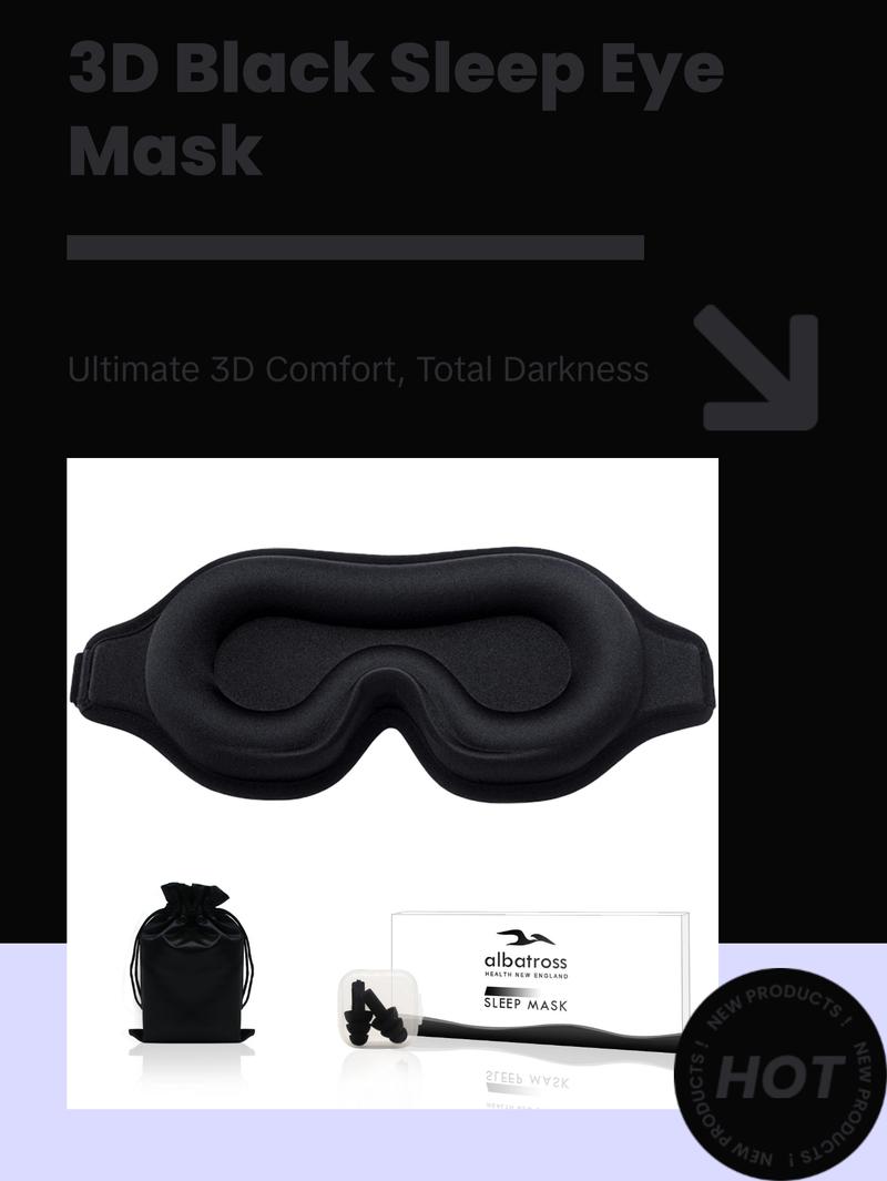 3D Sleep Eye Mask for Men & Women, Lash Extension Friendly, Travel Blackout Blindfold, Adjustable Strap – Black