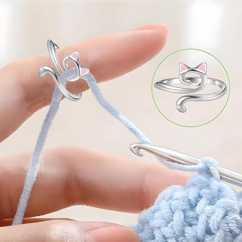 Multifunction Crochet Ring Adjustable Cat Design Yarn Guide Knitting Loop 2PCS with Box
