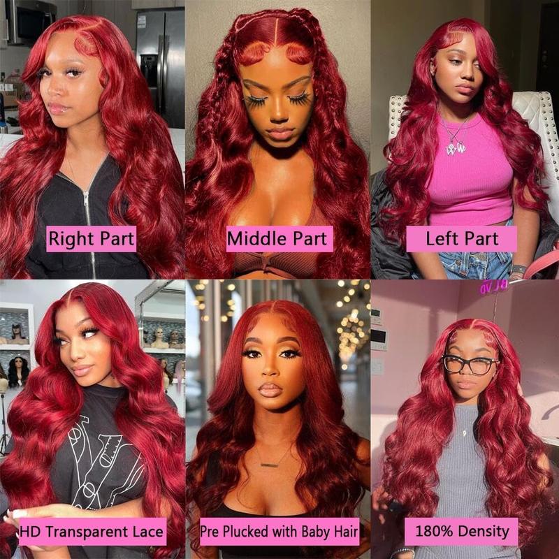 GK 32 Inch Burgundy Wig Human Hair Pre Plucked 13x6 HD Glueless Colored 99j Body Wave Lace Front Wigs 200 Density,100% Real Human Hair No Synthetic Blend No Tangle No Shedding Triple Lifespan