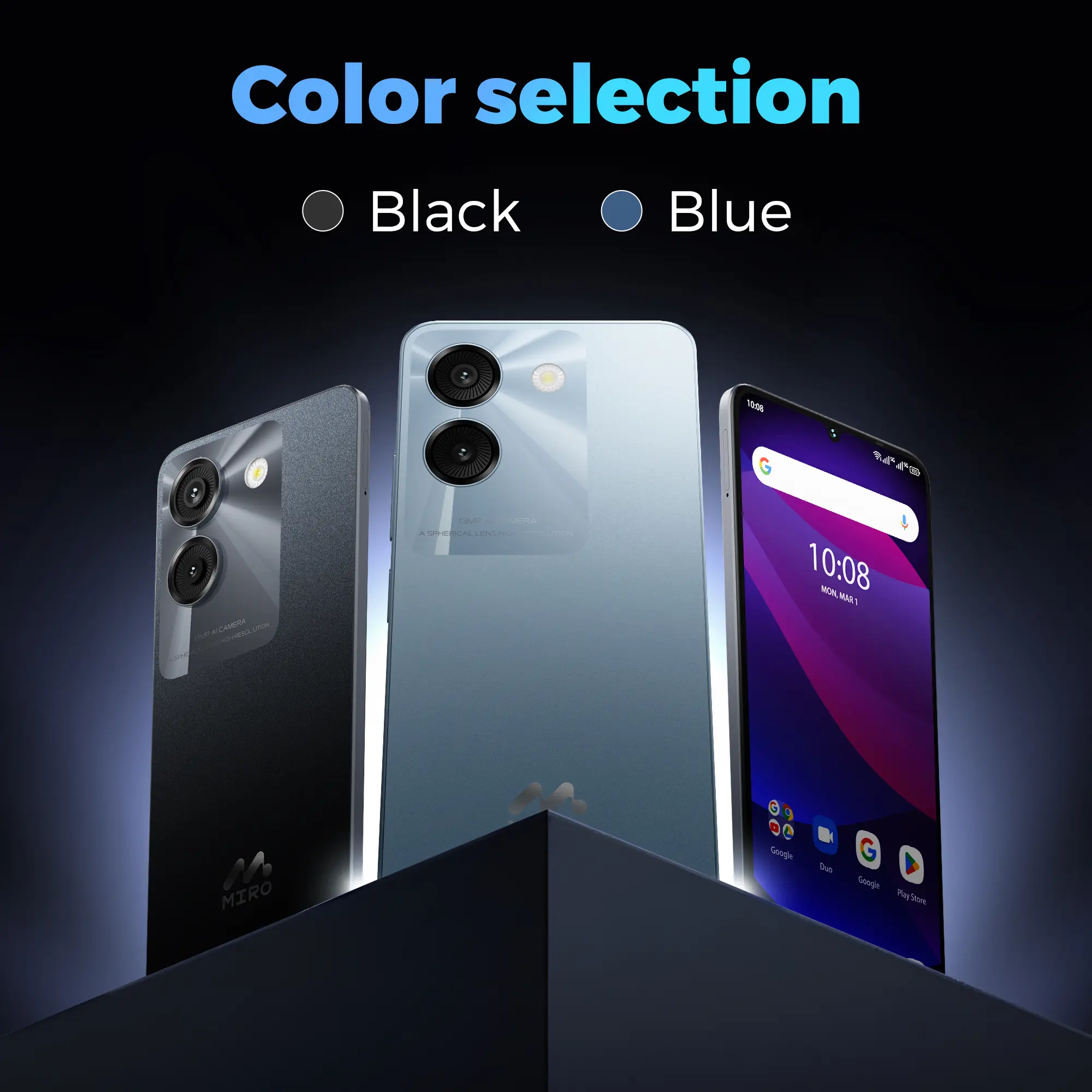 【C67】MIRO Unlocked Mobile Phone Device - 6.75" HD+ 90Hz High-Resolution Screen, MediaTek Helio G36 8-Core Processor, 4900mAh Batteries, 8GB RAM Memory, 64GB Storage, Dual Rear Camera, Type-C Support, Black/Blue Cellphone