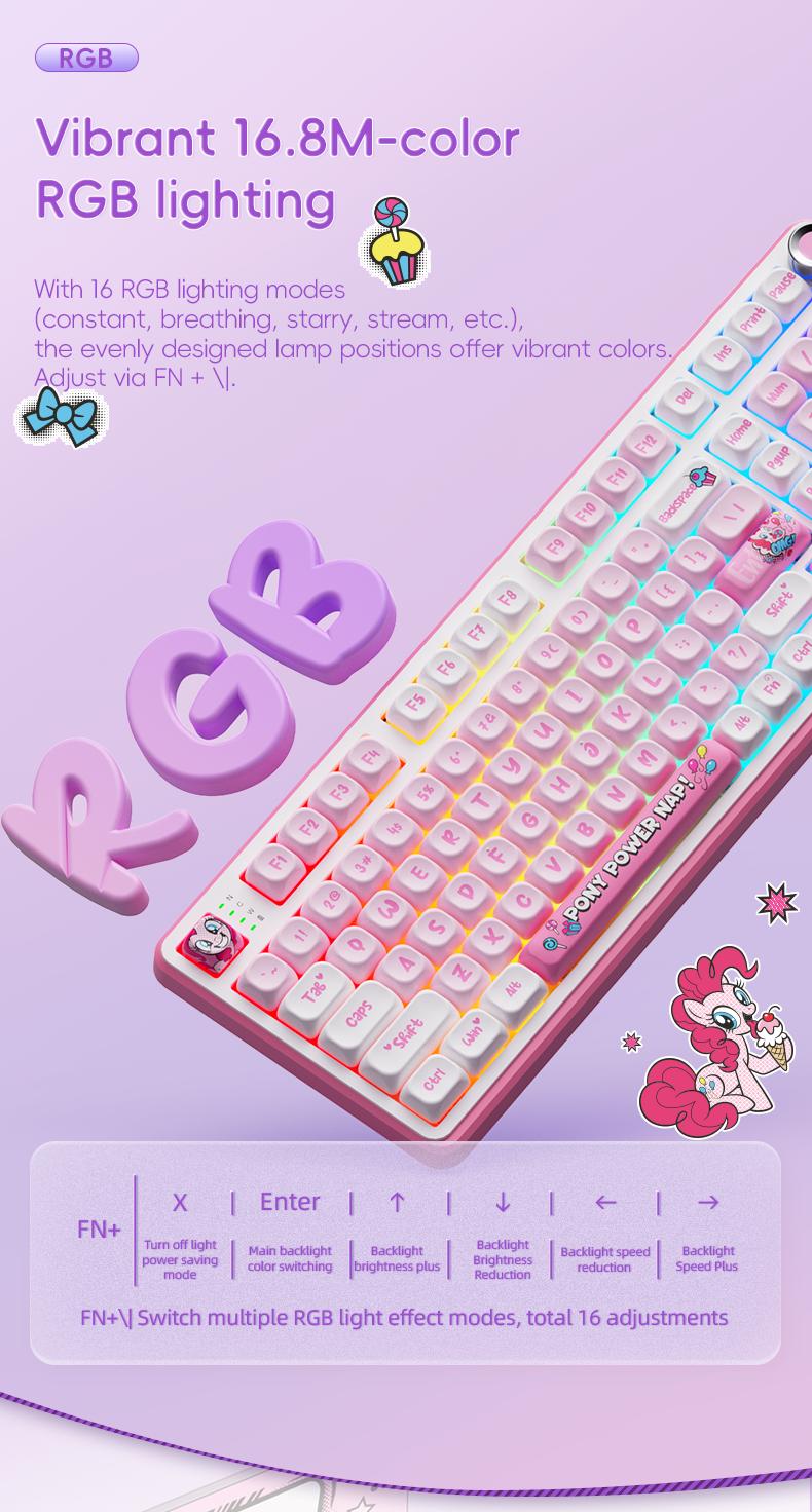My Little Pony MLP GK01 & MS08 Combo Bluetooth Wireless Dual-mode Pink Silent Keyboard Mouse Set Ergonomic Office Girls Gift for Laptop & Tablet High-value Gaming Peripherals