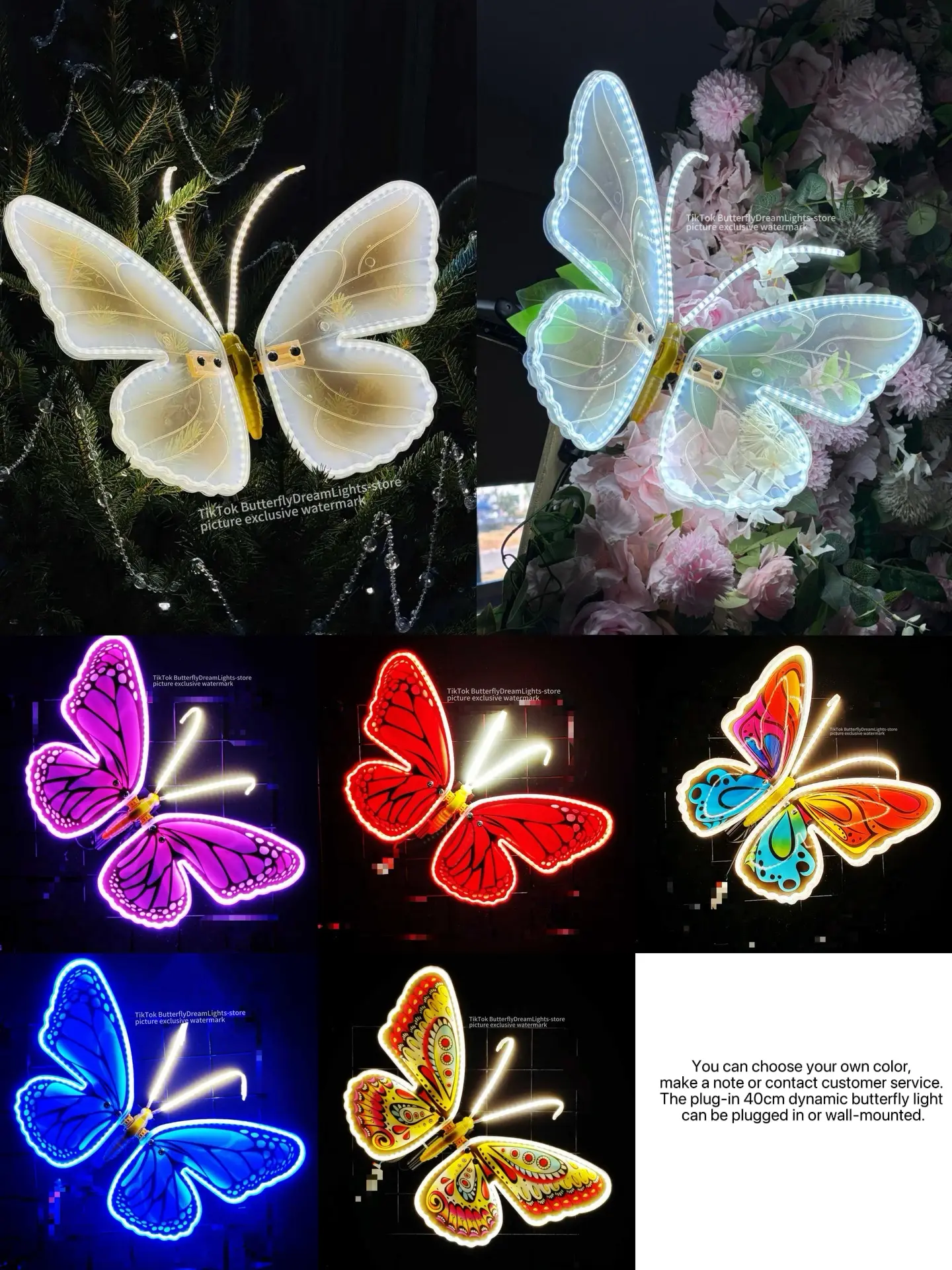 APOTO Plug-in set combination 40cm size dynamic butterfly light，for Home Decoration, Commercial Parties, Ceremonies, and Indoor/Outdoor Use